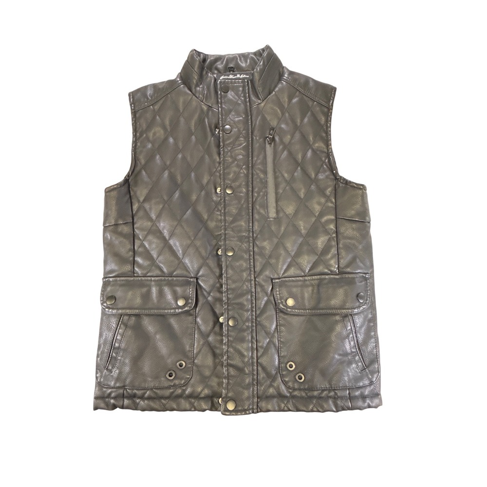 Fried‎ Denim NYC Mens Quilted Faux Leather Vest Black Full Zip Snap Pockets M